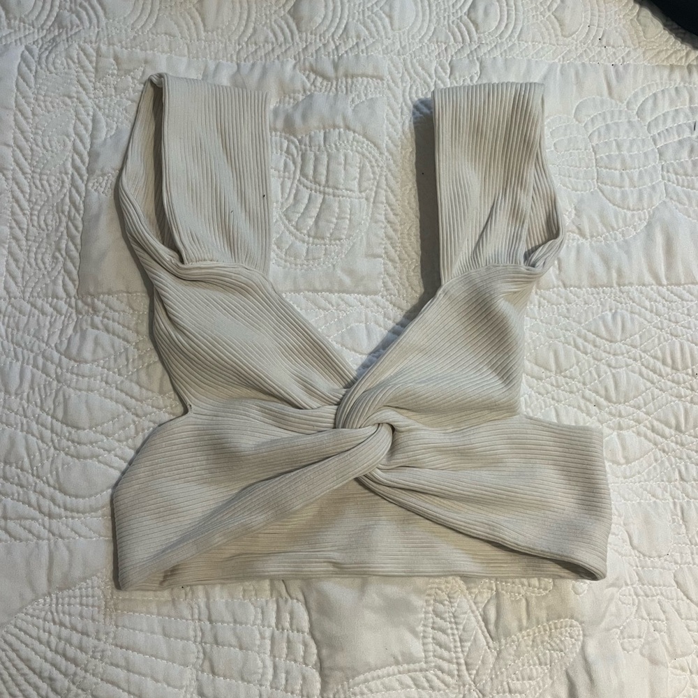 White Twist-Front Ribbed Top